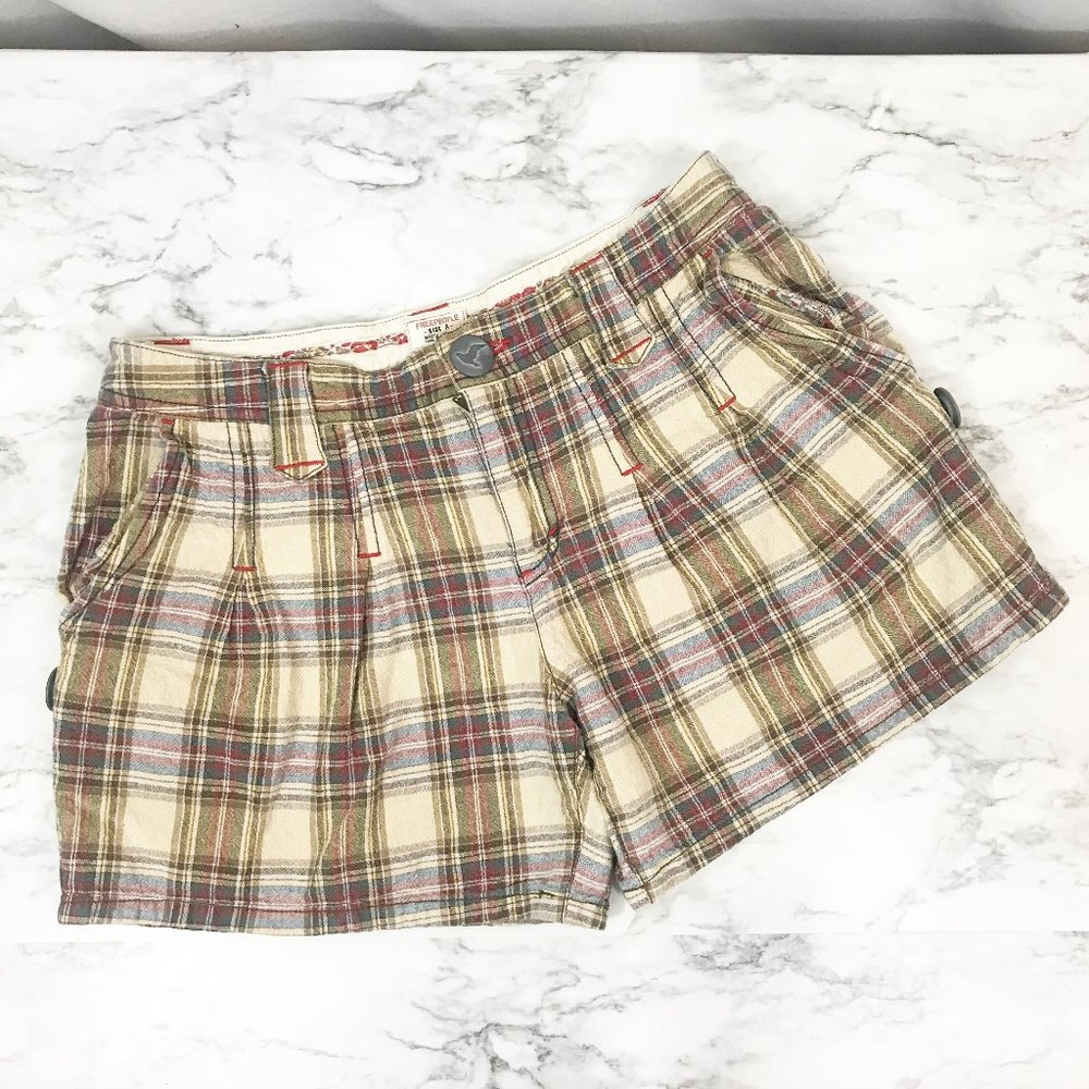 Free People Retro Plaid Linen/Cotton Shorts Size 8